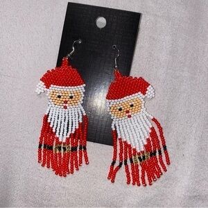 Christmas Santa seed bead dangle earrings red & white